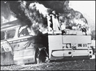 Freedom bus in flames, Alabama 1961 Freedom bus in flames, Alabama 1961