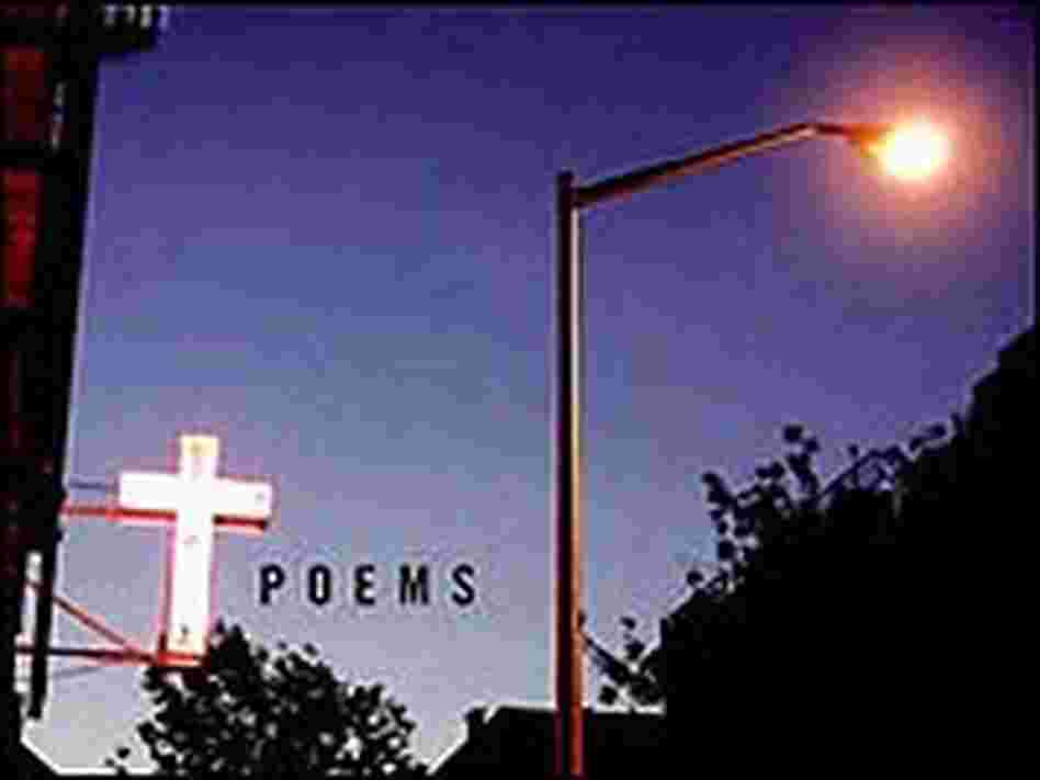 Detail from the cover of 'Sinners Welcome' shows cross, lightpost, word "poems." Detail from the cover of 'Sinners Welcome' shows cross, lightpost, word "poems."