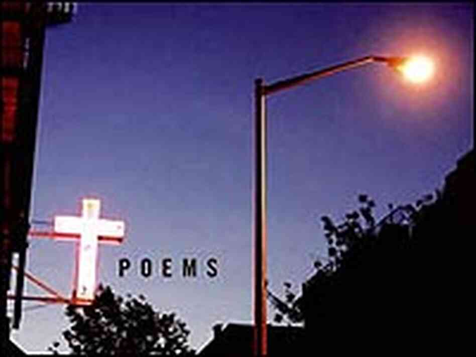 Detail from the cover of 'Sinners Welcome' shows cross, lightpost, word "poems." Detail from the cover of 'Sinners Welcome' shows cross, lightpost, word "poems."