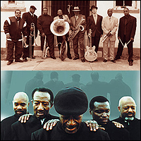 Dirty Dozen jazz band (top); Dixie Hummingbirds (bottom)