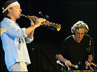 Vibe player Mike Mainieri, right, performs next to sax player Bill Evans, left, during a concert by the jazz band Steps Ahead on July 14, 2005 at the Vitoria-Gasteiz Jazz Festival in Spain. Rafa Rivas/AFP/Getty Images