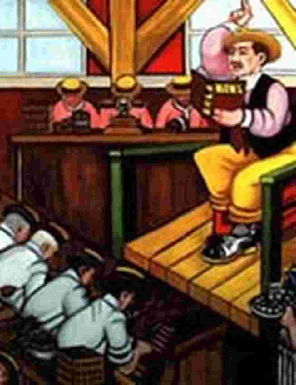 A portion of the painting by Ferdie Pacheco showing a Lector reading to a group of cigar rollers. A portion of the painting by Ferdie Pacheco showing a Lector reading to a group of cigar rollers.