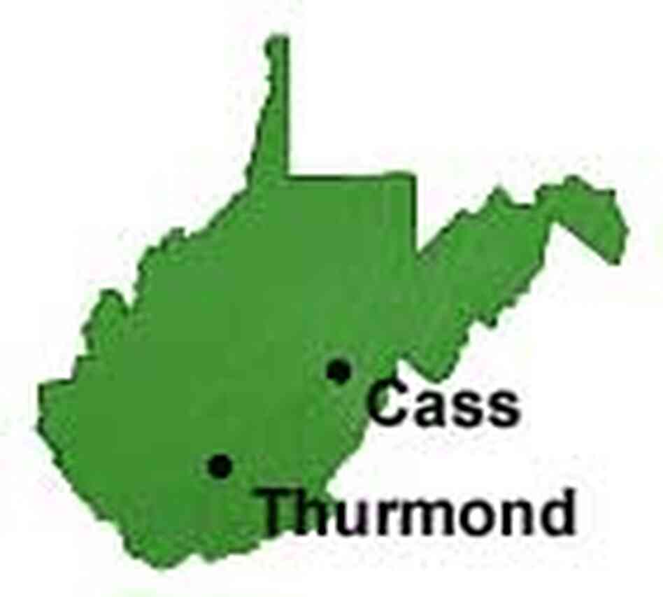 A map of West Virginia showing Cass and Thurmond A map of West Virginia showing Cass and Thurmond