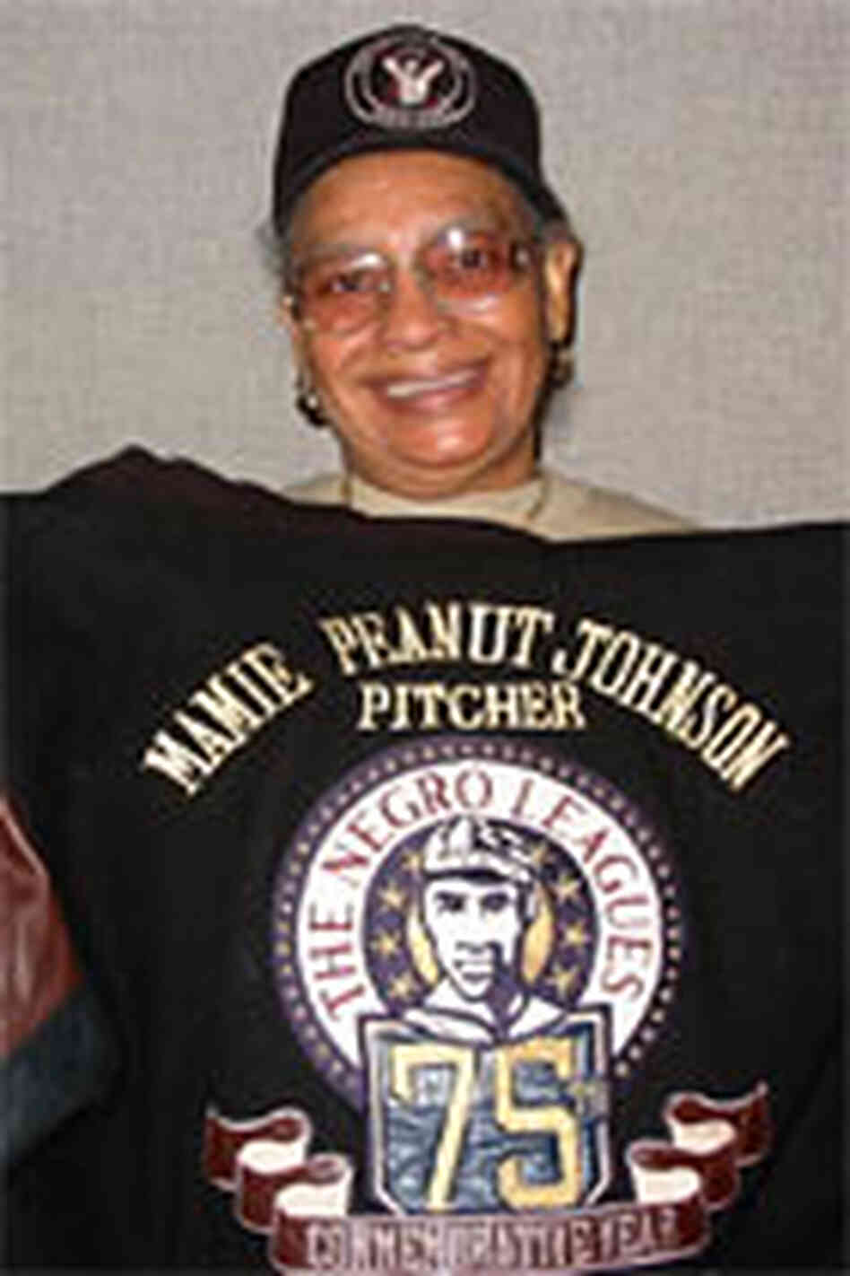 Johnson sports a jacket commemorating her role in the Negro Leagues. Johnson sports a jacket commemorating her role in the Negro Leagues.