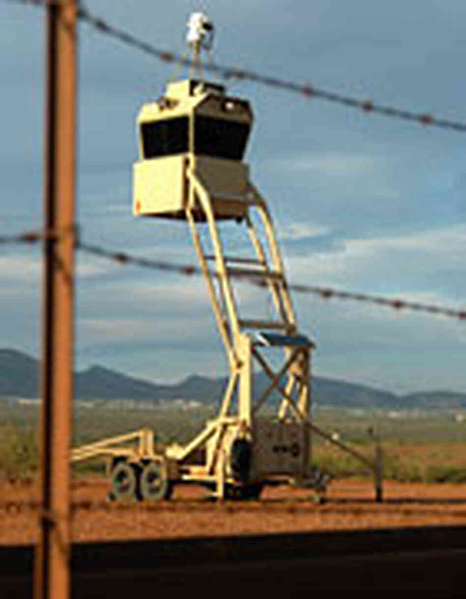 A watchtower overlooks the border. A watchtower overlooks the border.