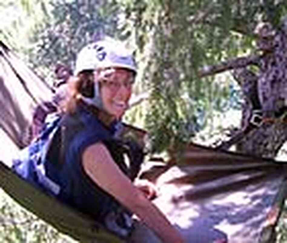 Levine settles into her lofty hammock. Levine settles into her lofty hammock.