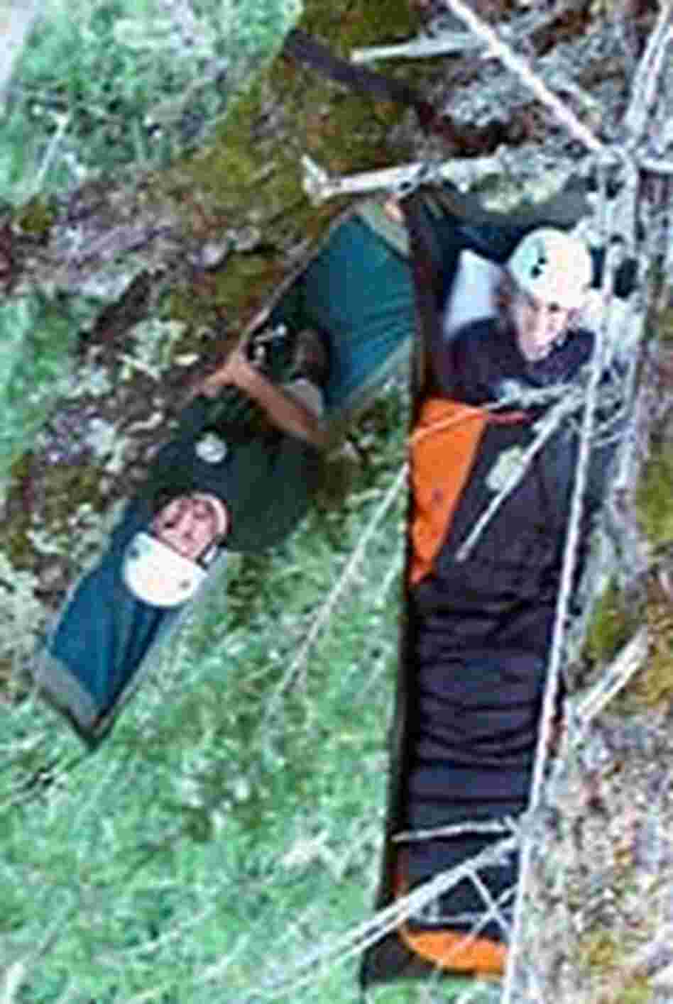 Altenhoff and Levine look up from their "tree boat" hammocks. Altenhoff and Levine look up from their "tree boat" hammocks.