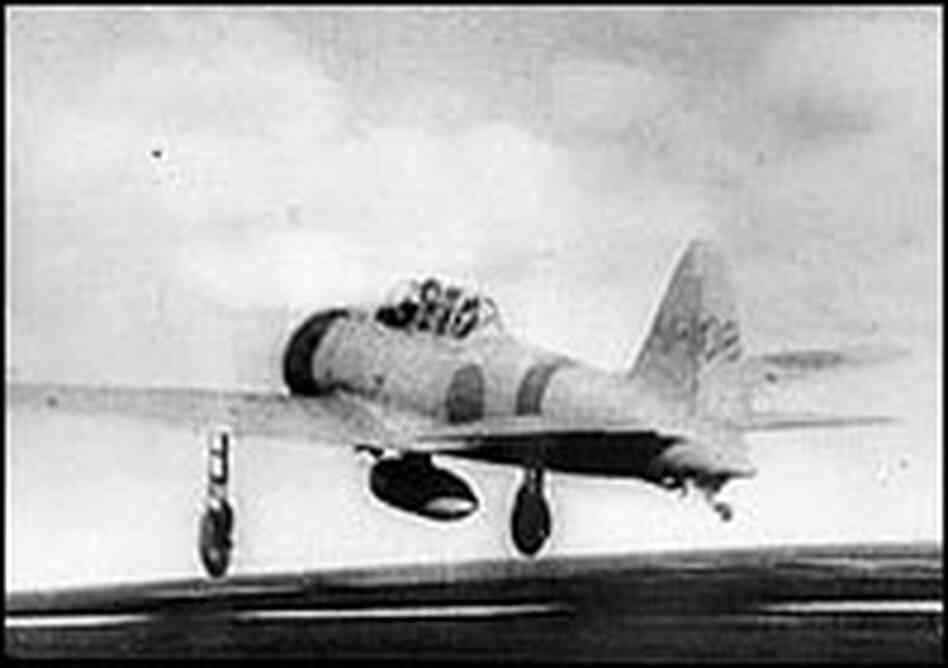 A Japanese Navy 'Zero' fighter takes off A Japanese Navy 'Zero' fighter takes off