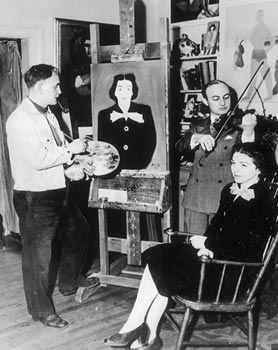 Milton Avery painting Annette Kaufman's portrait, with Louis Kaufman playing the violin, 1944.