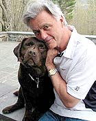 Author John Irving with his dog, Dickens.