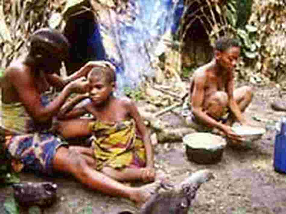 An Mbuti Pygmy mother paints her daughter's face. An Mbuti Pygmy mother paints her daughter's face.