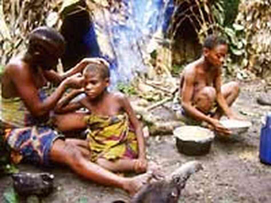 An Mbuti Pygmy mother paints her daughter's face. An Mbuti Pygmy mother paints her daughter's face.