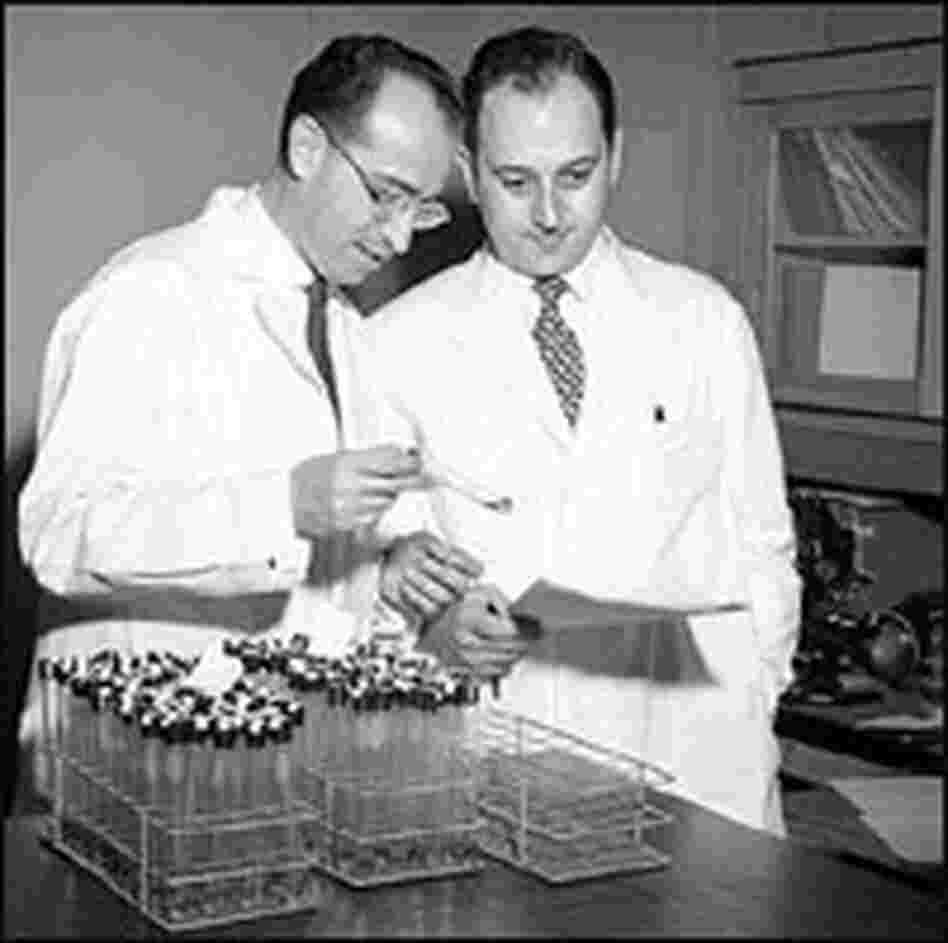 Dr. Jonas Salk, left, and Dr. Julius Youngner Dr. Jonas Salk, left, and Dr. Julius Youngner