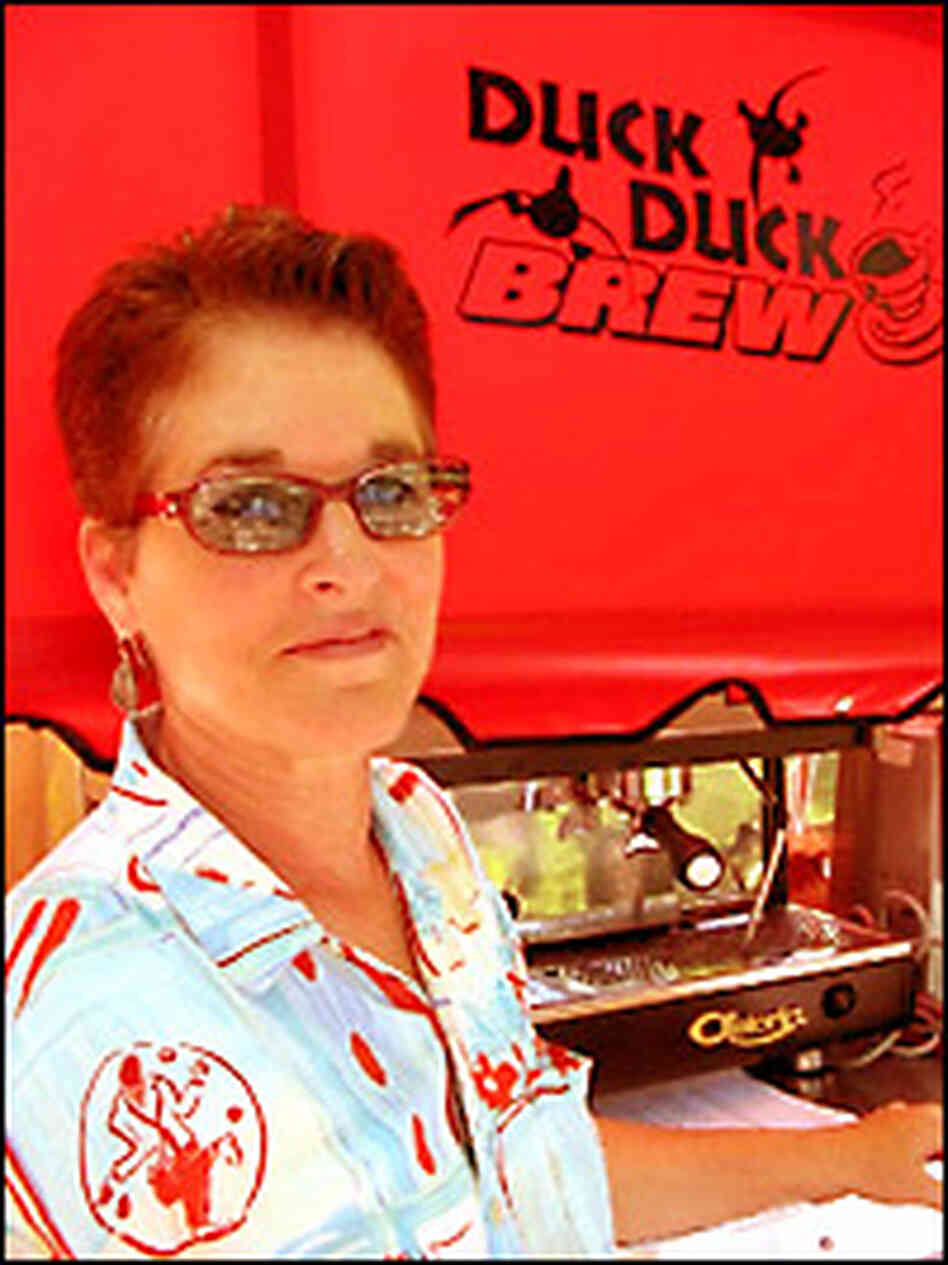 Rusinow at her coffee stand. Credit: Ketzel Levine, NPR. Rusinow at her coffee stand. Credit: Ketzel Levine, NPR.
