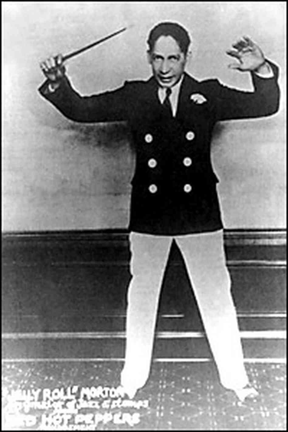Jelly Roll Morton with a baton. Credit: Rounder Records.