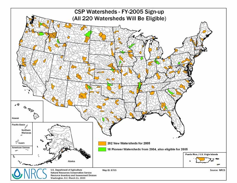 Map of Conservation Security Program watersheds in 2005.