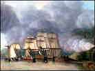 British ships under fire on the Hudson. Credit: Dominic Serres. From: U.S. Naval Academy Museum.