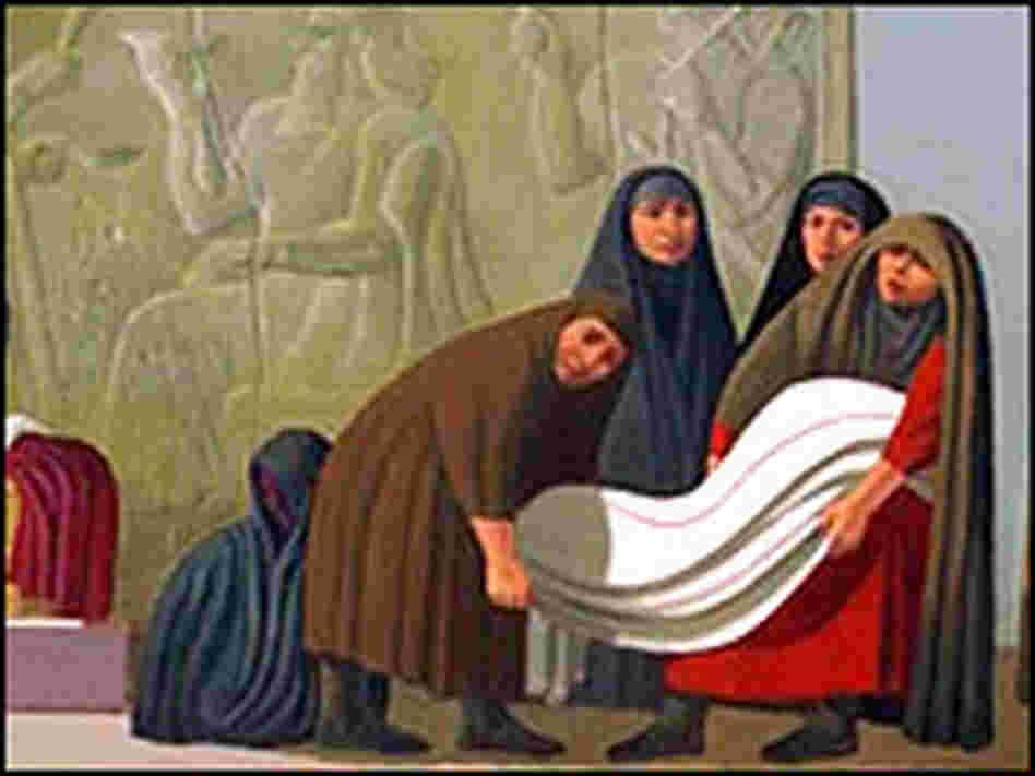 This painting moves from Iraq's present to its distant past. This painting moves from Iraq's present to its distant past.