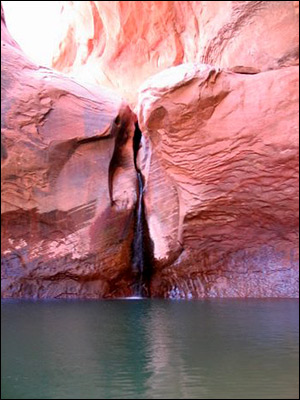 This waterfall in Glen Canyon is a mere underwater spring when Lake Powell's water levels are higher