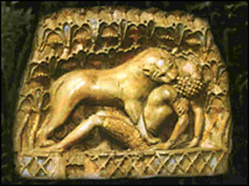 Lioness Attacking a Nubian. Courtesy: Iraq Museum.