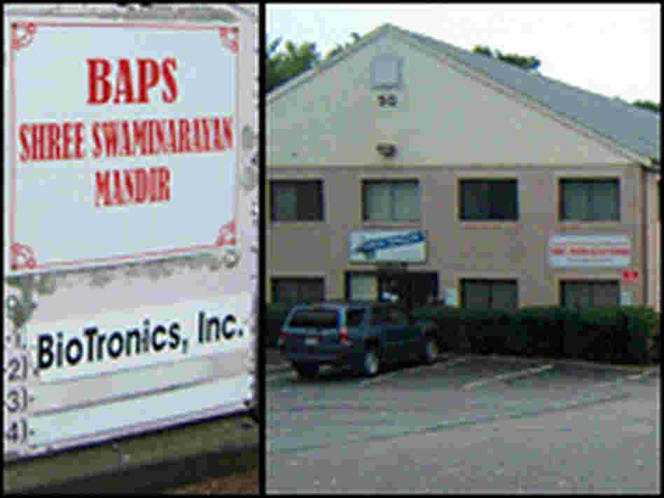 Offices connected to Biotech and Acu-Gen are next to a Hindu temple in this small industrial park. Offices connected to Biotech and Acu-Gen are next to a Hindu temple in this small industrial park.