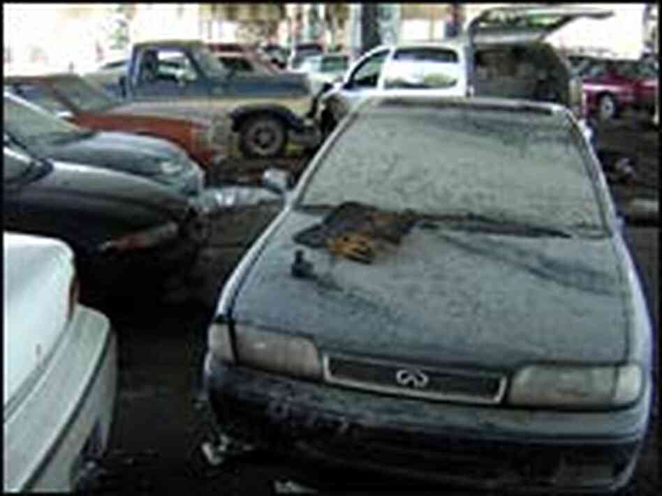 Flooded cars stored underneath the I-10 Flooded cars stored underneath the I-10