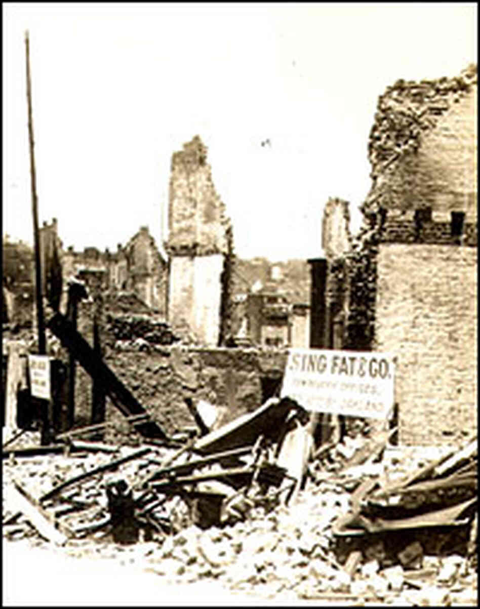 Ruins of Dupont Street in Chinatown following the quake and fire.