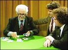 Dai Vernon demonstrates the Allen Kennedy 'center deal'. Dai Vernon demonstrates the Allen Kennedy 'center deal'.