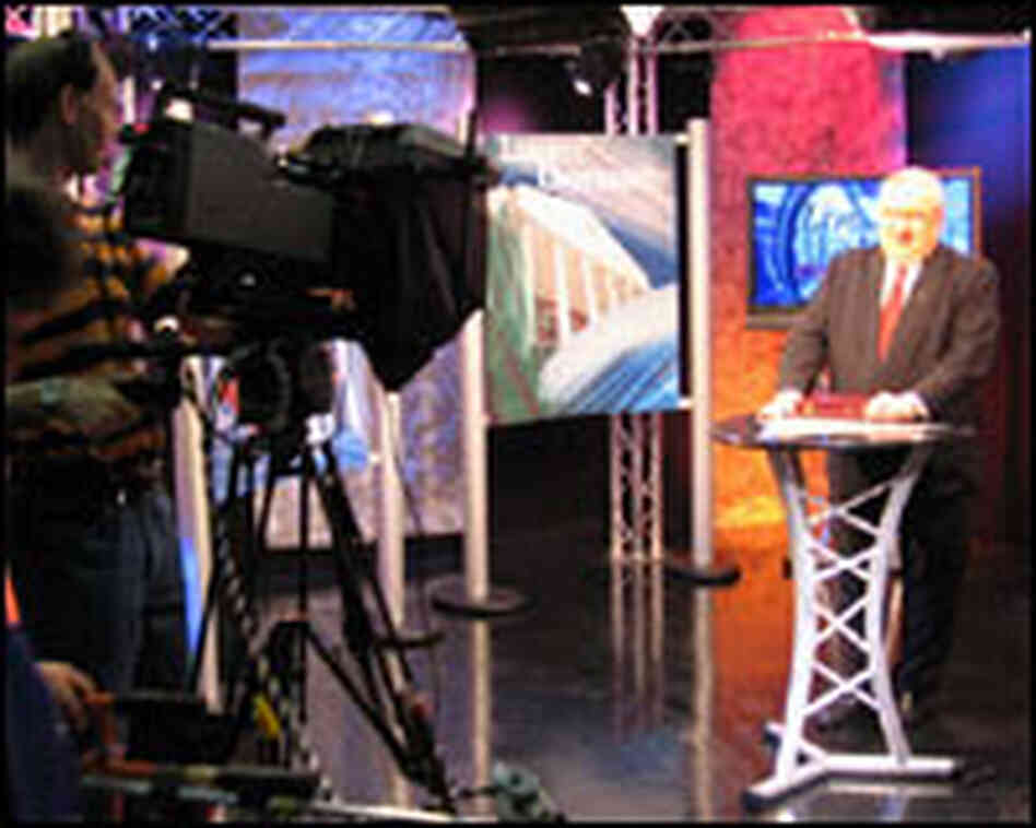 Falwell at the Liberty Broadcasting studio.