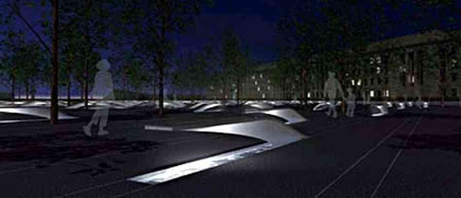A close-up rendering of what the Memorial's benches will look light at night A close-up rendering of what the Memorial's benches will look light at night