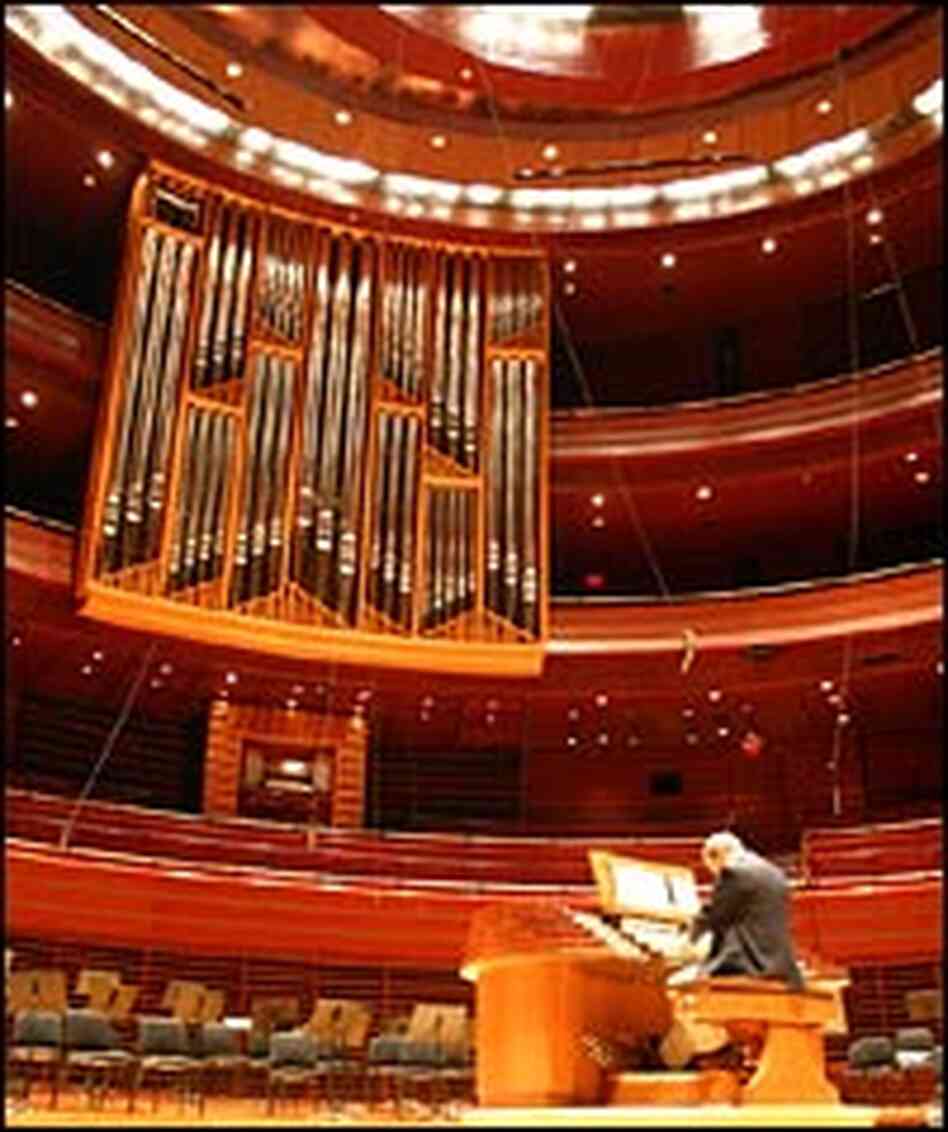 John Ourensma tests the new organ at the Kimmel Center in Philadelphia.