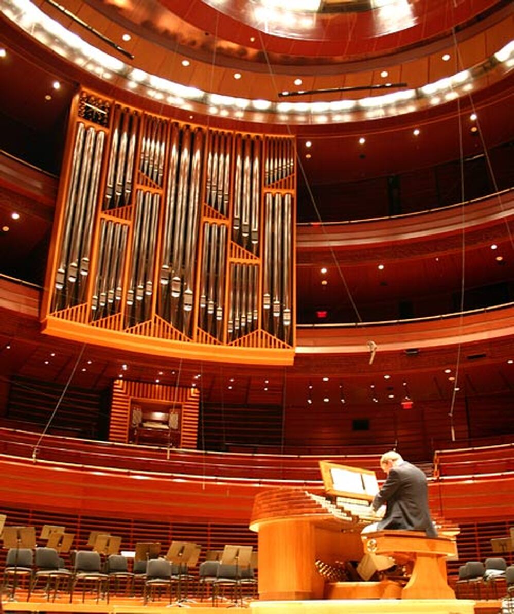 John Ourensma tests the new organ at the Kimmel Center in Philadelphia.
