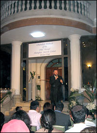 Shanghai's Rabbi Shalom Greenberg speaks at the dedication of the new Jewish center.