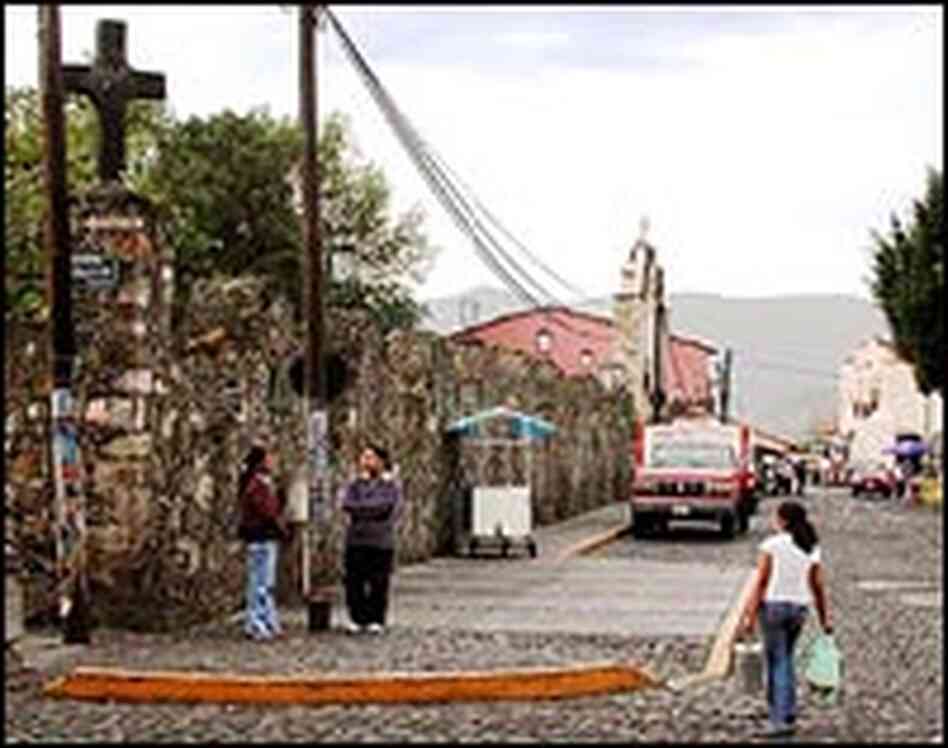 A cobblestone street in Malinalco, Mexico