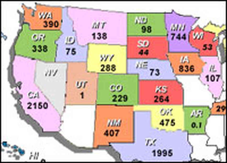 A state-by-state look at the number of megawatts produced by wind power. A state-by-state look at the number of megawatts produced by wind power.