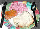 Mama Stamberg's cranberry relish, with turkey and sweet potatoes. Mama Stamberg's cranberry relish, with turkey and sweet potatoes.