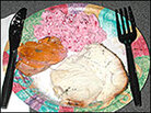 Mama Stamberg's cranberry relish, with turkey and sweet potatoes. Mama Stamberg's cranberry relish, with turkey and sweet potatoes.