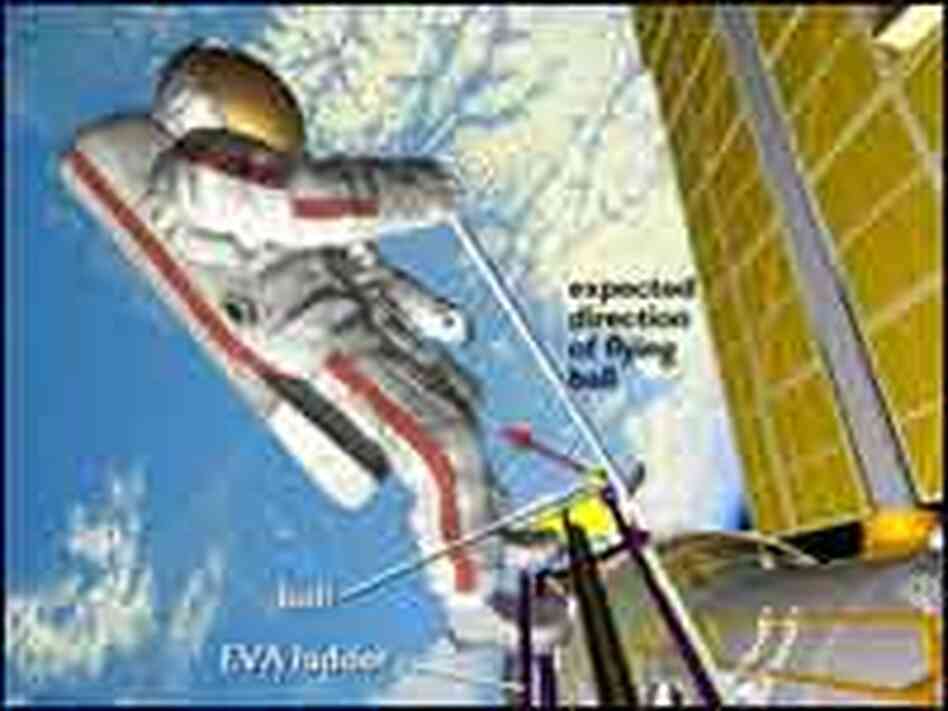A diagram of where flight engineer Mikhail Tyurin will stand to play golf. A diagram of where flight engineer Mikhail Tyurin will stand to play golf.