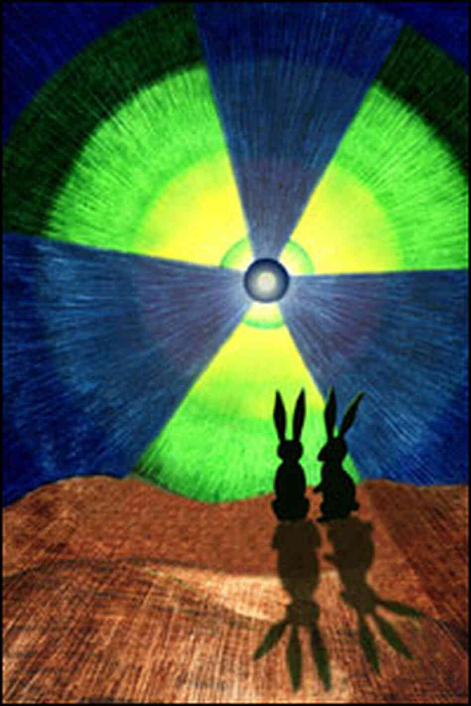 Bunnies sitting in front of a radioactive nuclear sign. Bunnies sitting in front of a radioactive nuclear sign.