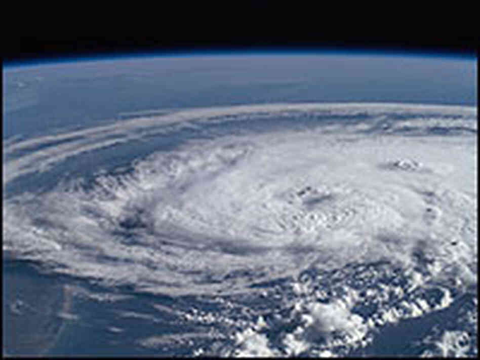A churning storm, viewed from the international space station. A churning storm, viewed from the international space station.