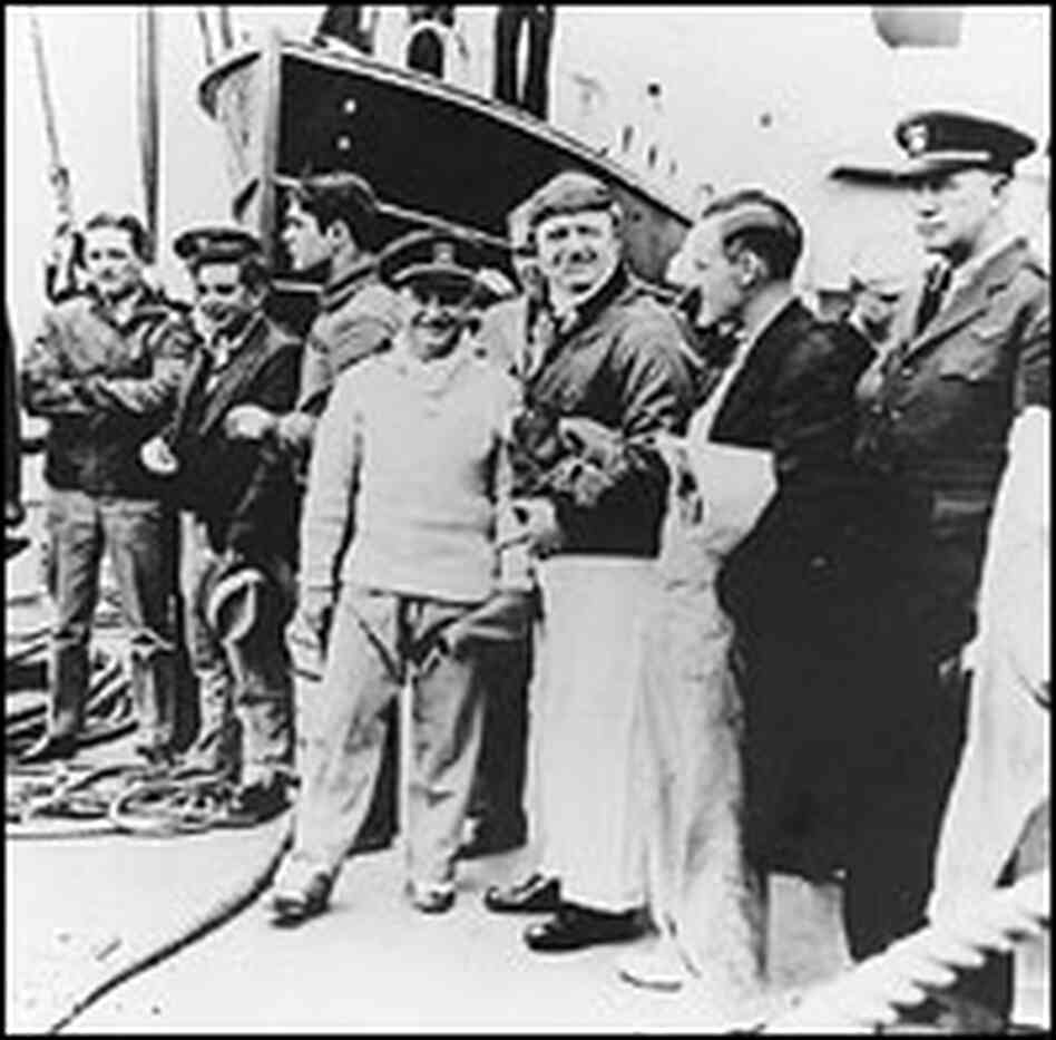 Some of USS Macon's officers aboard the USS Richmond after the airship's crash. Some of USS Macon's officers aboard the USS Richmond after the airship's crash.