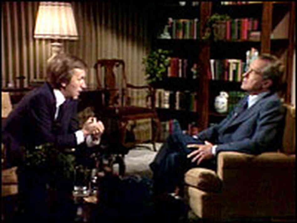 David Frost and Richard Nixon, in a still image from the interviews. David Frost and Richard Nixon, in a still image from the interviews.