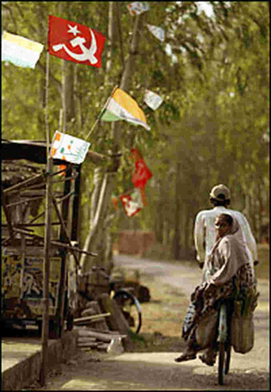 Marxist flags fly in a village of the outskirts of Nandigram.