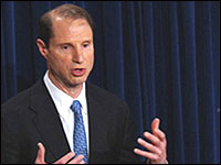 Senator Ron Wyden speaks at a press conference.
