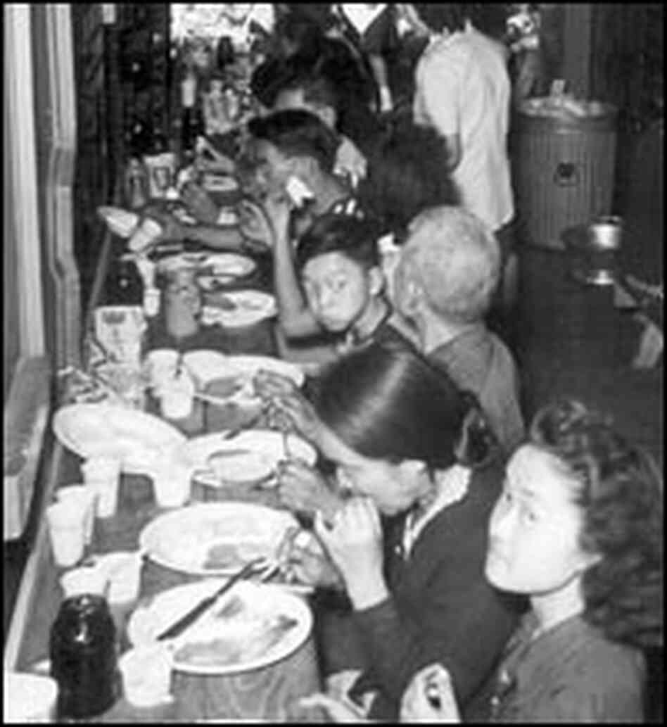 Dinnertime in the baggage car.