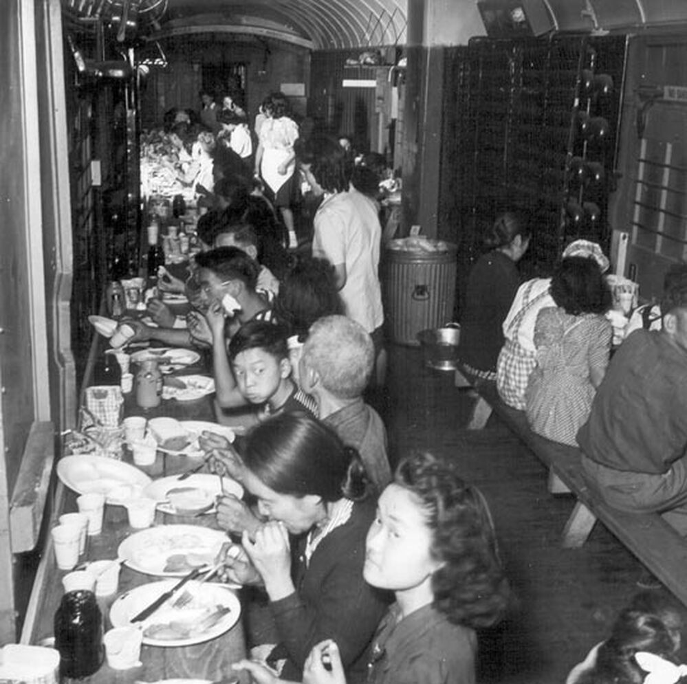 Dinnertime in the baggage car.