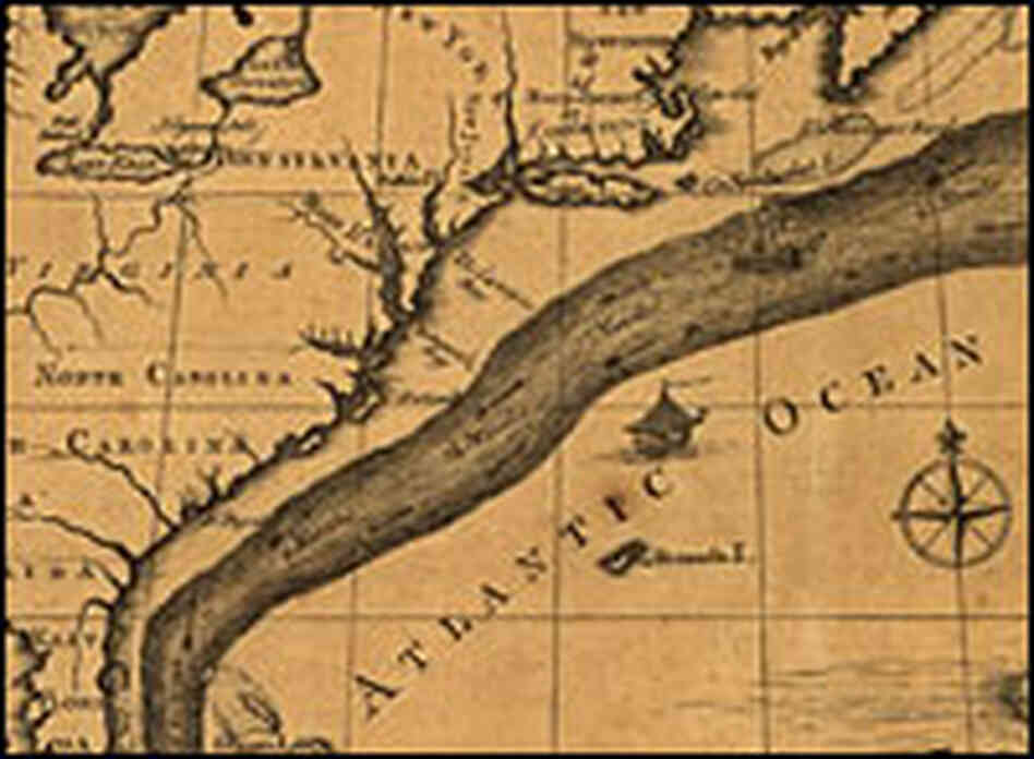 A chart of the Gulf Stream based on Ben Franklin's sketches, circa 1786.