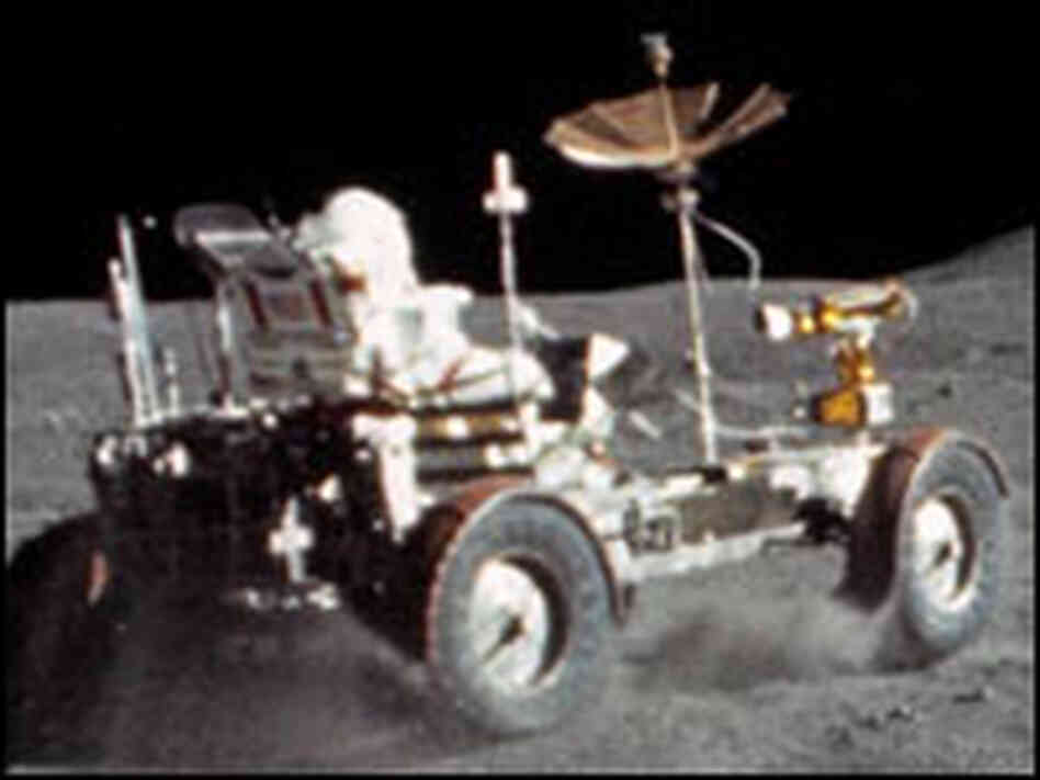A lunar rover, driven by Astronaut John Young, kicks up dust during the Apollo 16 mission in 1972. A lunar rover, driven by Astronaut John Young, kicks up dust during the Apollo 16 mission in 1972.
