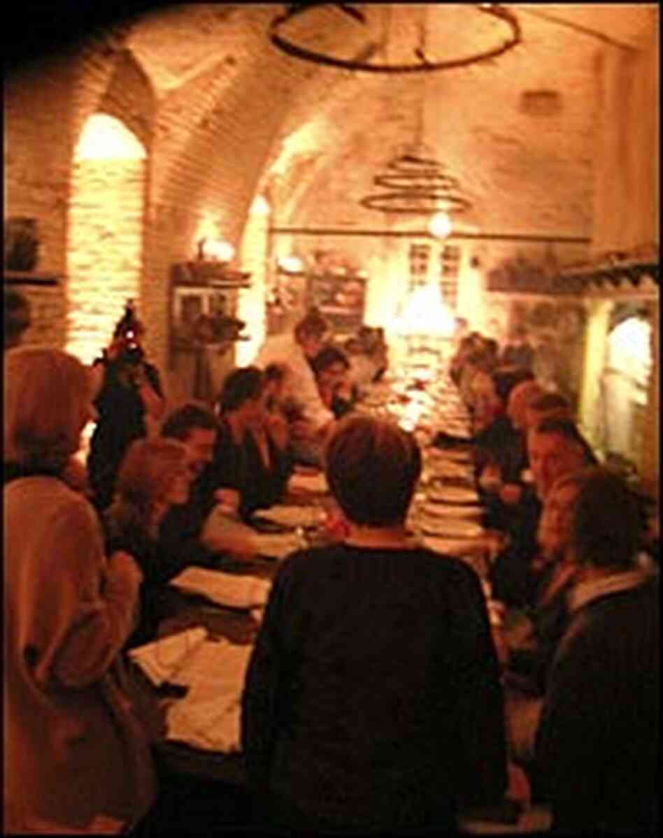 Barbara von Melle and Alice Waters welcome dinner guests. Barbara von Melle and Alice Waters welcome dinner guests.