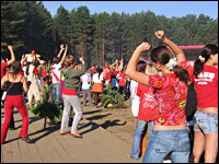 Campers take part in mass calisthenics each morning.